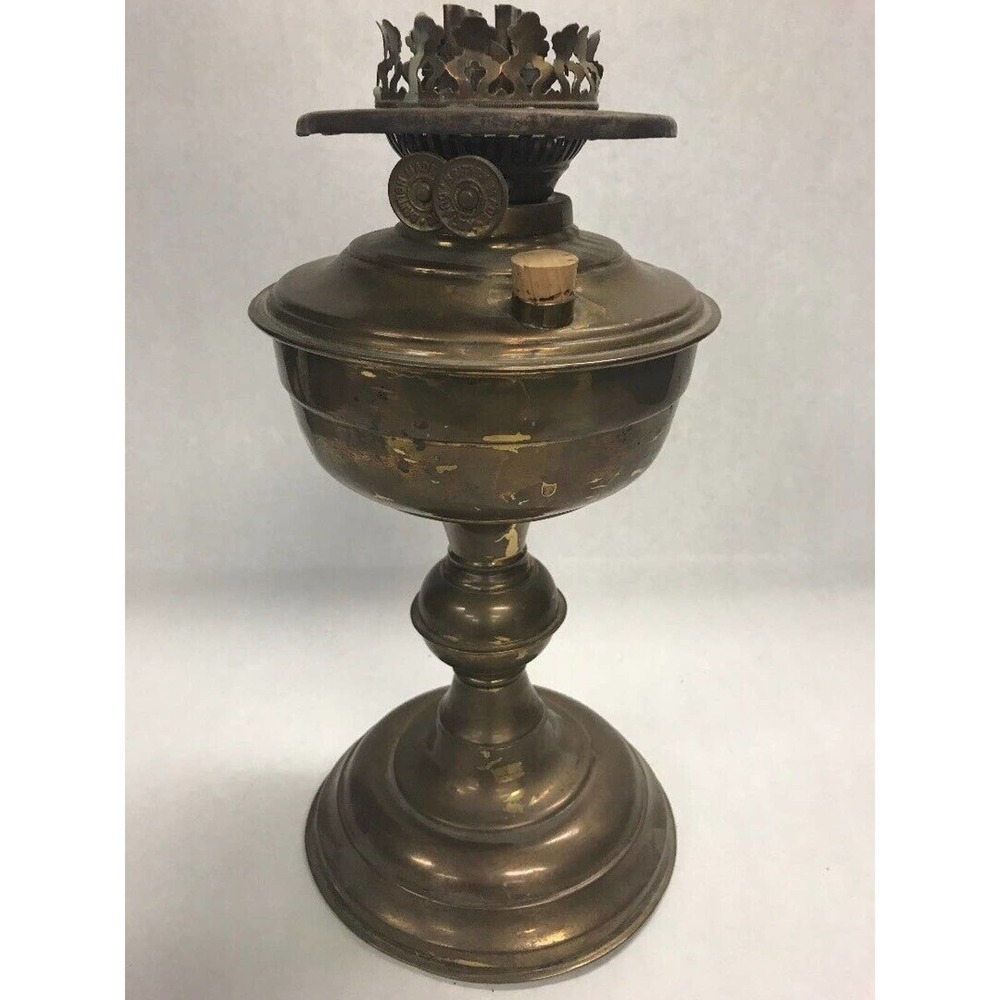 Duplex British Hurricane oil lamp brass 13 inch tall Vintage table no shade